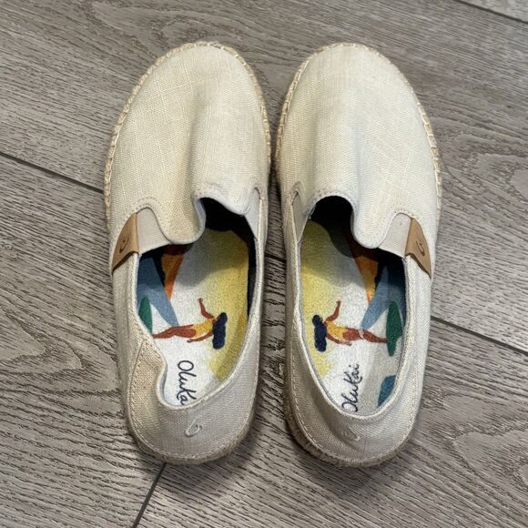 OluKai KAULA PA'A KAPA Shoes Women's Size 7 Tapa Beige Tan Slip on Woven Casual - Picture 4 of 6